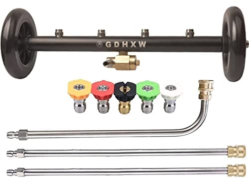 GDHXW Multipurpose Undercarriage Cleaner Surface Cleaner 16 Inch Underbody Car Wash Water Broom with 3 Pieces Extension Wand 5 Nozzle,for Pressure Washer