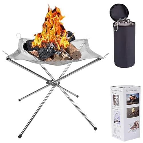 22 inch Portable Outdoor Fire Pit for Camping Upgrade Foldable Stainless Steel Mesh Fire Pits for Outside Wood Burning Collapsible Fireplace for Patio,Camping,Bonfire,Backyard,Garden,BBQ