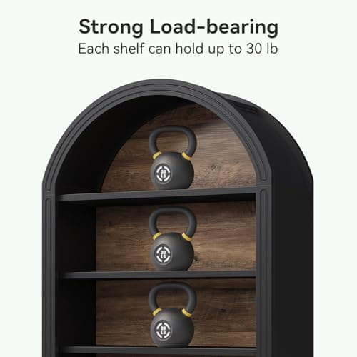 LITTLE TREE 8-Tier Bookcase, 78.7" Tall Bookshelf with Arched Top, Large Freestanding Wooden Open Bookcase Bookshelf, Modern Book Shelf Organizer for Living Room, Bedroom, Office, Library, Black Brown 5