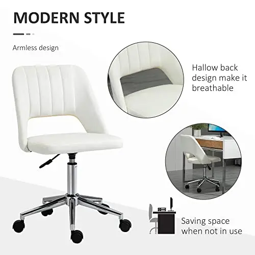 Vinsetto Modern Mid Back Office Chair with Velvet Fabric, Swivel Computer Armless Desk Chair with Hollow Back Design for Home Office, Cream White 5
