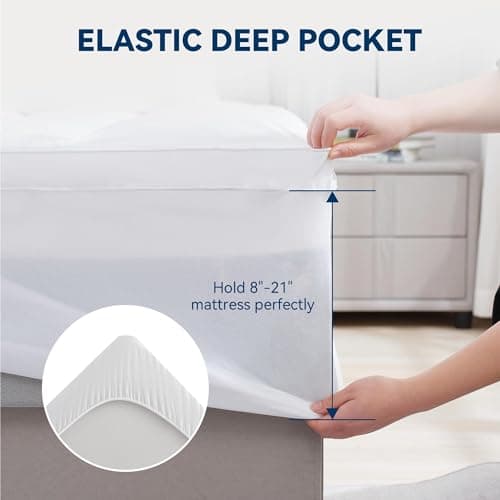 BDEUS Queen Mattress Topper, 1450 GSM Plush Pillow Top for Back Pain Relief, Quilted Fitted Mattress Protector with Bamboo Fiber Cover, Soft Mattress Pad Queen Size - 60"x80" White 7