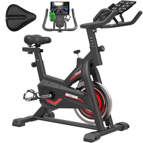 GOFLYSHINE Exercise Bikes Stationary,Exercise Bike for Home Indoor Cycling Bike for Home Cardio Gym,Workout Bike with pad Mount & LCD Monitor,Silent Belt Drive (Black with seat cover)