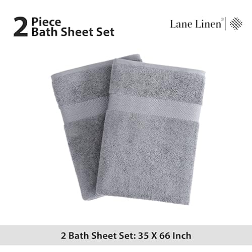 LANE LINEN 100% Long Staple Cotton Bath Sheets Set of 2 (35"x66") - OEKO-TEX Certified, Soft, Fade Resistant & Highly Absorbent Extra Large Bath Sheet Towels - Oversized Thick Bath Towels - Space Grey 5