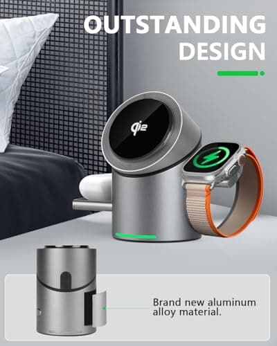 MOYiEAKAN 3 in 1 Auto Rotation Wireless Charging Station for Apple Devices, Mag-Safe Wireless Charging Stand, Qi2 15W Charging Station for iPhone 16, 15, 14, 13, 12 Series& AirPods& iWatch 8