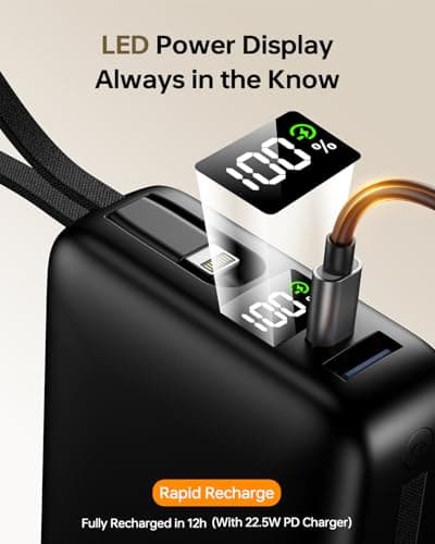 IGGPBB Portable Charger 50000mAh Power Bank,Portable Phone Charger with 2 Built in Cables,22.5W Fast Charging Travel Essentials Battery Pack for iPhone/iPad/MacBook/Android/Samsung 5