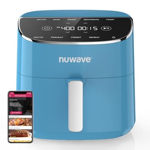 Nuwave Brio Plus Air Fryer 8 Qt, New & Improved, PFAS-FREE, 7 Digital One-Touch Cook Functions that AIR FRY, BAKE, ROAST, DEHYDRATE, TOAST, REHEAT, PREHEAT, 150 Presets, 50°F~400°F (Cozy Blue)