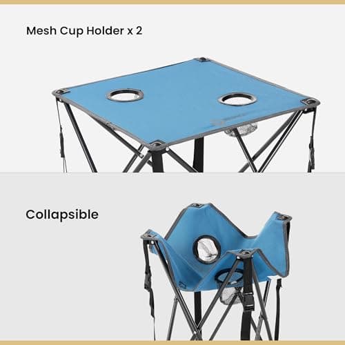 ARROWHEAD OUTDOOR 26” (66cm) Portable Camping Folding Table, 2 Cup Holders, Square, Carrying Case, Steel Frame, High-Grade 600D Canvas 5