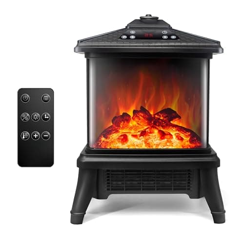 3 Sided Electric Fireplace Heater 1500W Portable 18" Freestanding Stove Heater Realistic 3D Flame Effect 7 Colors Space Heater 12H Timer Overheating Protection with Remote for Indoor Use