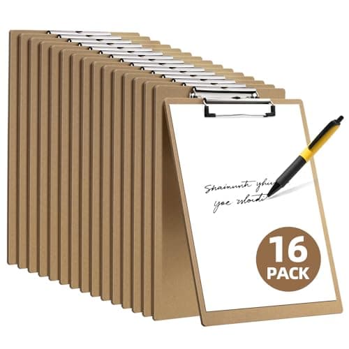 HappyHapi 16 Pack Clipboard 8.5 x 11 Letter Size Clip Boards Bulk, A4 Wooden Hardboard Office Clipboards Pack for Classroom, Work-Meetings, Brown