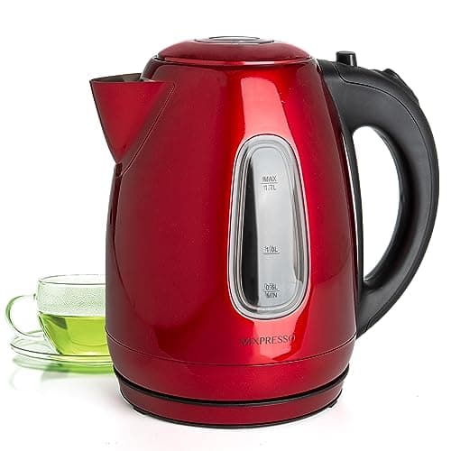 Mixpresso Stainless Steel Electric Kettle Red Color, Cordless Pot 1.7L Portable Electric Hot Water Kettle, 1500w Strong Fast Boiling Pot, Water Boiler, Electric Tea Kettle With Boil Dry Protection