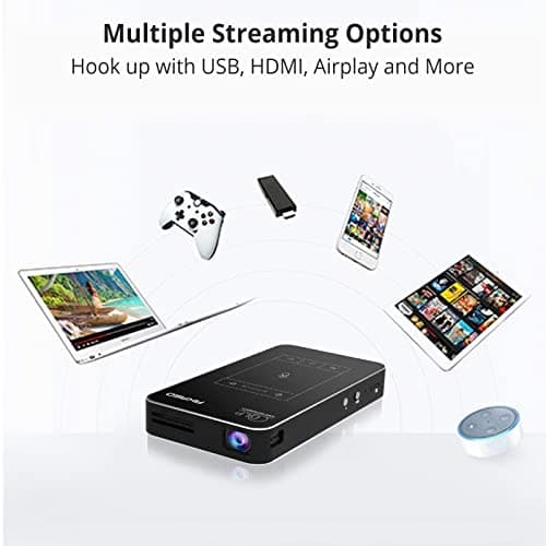 AKASO WT50 Mini Projector with WiFi and Bluetooth, 1080P DLP Portable Movie Projector Home and Outdoor, Built-in Battery & Android System, Cookie Projector for iPhone and Phone 5