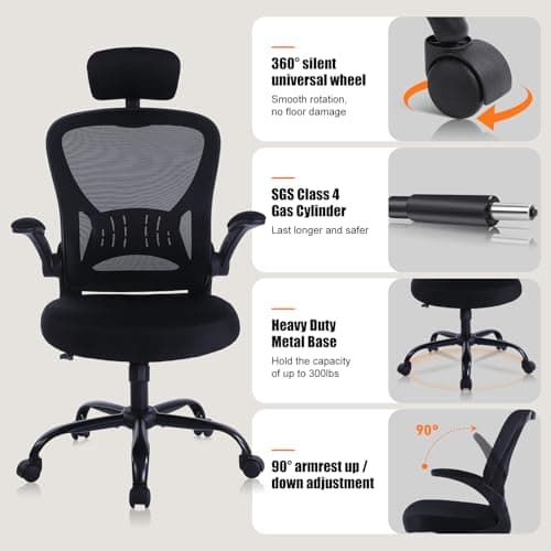 ralex-chair Ergonomic Office Chair with Adjustable Headrest & Lumbar Support, Computer Desk Chair with Flip-Up Armrests, Comfortable for Home, Office, Conference Room 5