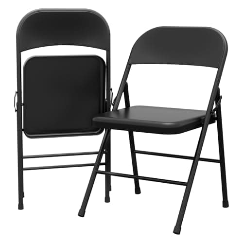GAOMON Folding Chairs Set of 2 Black Metal Chairs and Hold Up to 350 Pounds Foldable Chairs for Outdoor and Indoor, Lightweight Folding Chair