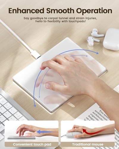 seenda Upgraded Trackpad, Smooth Glass Surface with Multi-Touch, Aluminum Slim USB Wired Win/Mac Touchpad with High Precision Navigation for Windows 10/11 Computer and iMac, MacBook Air/Pro (Silver) 8