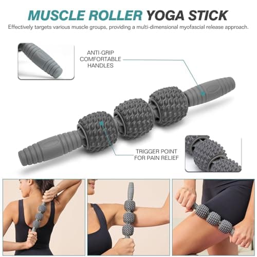 5 in 1 Foam Roller Set - Trigger Point Foam Back Roller, Muscle Roller Stick, Massage Ball, Stretching Band for Deep Muscle Massage Pilates Yoga,Fitness Exercise for Whole Body Release 4