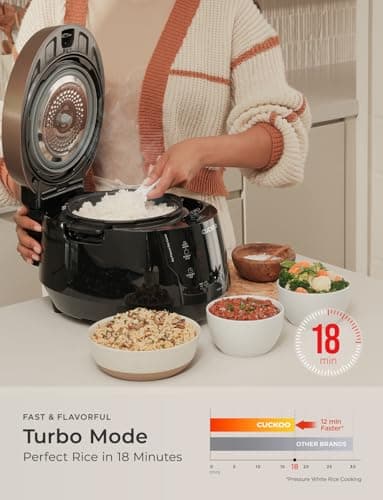 CUCKOO High Pressure Rice Cooker 6-Cup Uncooked / 12-Cup Cooked with Nonstick Inner Pot, Versatile Rice Maker with 12 Menu Options and Steam Plate, Fuzzy Logic Tech, Voice Guide, Black (CRP-P0609S) 5