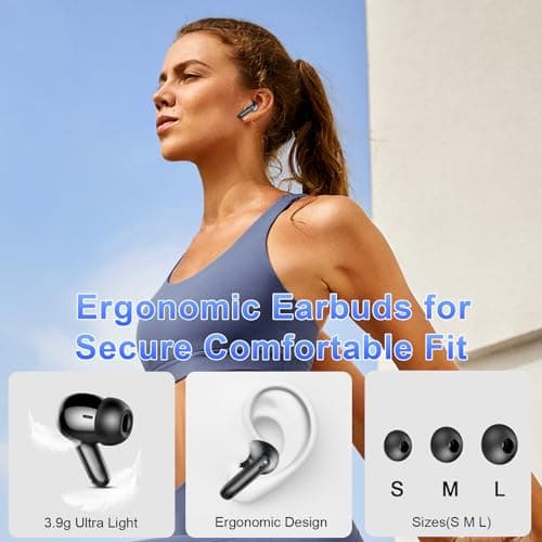 Wireless Earbuds,2025 Bluetooth 5.3 Headphones In Ear with 4 HD microphone, 56H Playtime, HIFI Stereo In Ear Earphones, IPX7 Waterproof Bluetooth Earbuds, LED Display, USB-C, Sport/Work/Leisure/Black 6