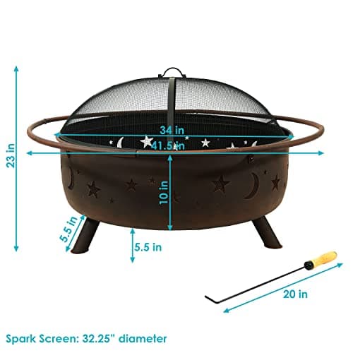 Sunnydaze Cosmic 42-Inch Large Outdoor Fire Pit - Wood-Burning Fire Pit with Round Spark Screen, Poker, and Built-in Grate 7