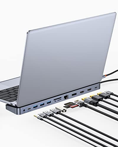 Baseus Laptop Docking Station, 4K Multitasking Docking Station with 2 HDMI+DP, PD, 3 USB-A, RJ45, Audio, TF/SD Card Reader, USB Hub Compatible for MacBook/Dell/HP/Surface/Lenovo