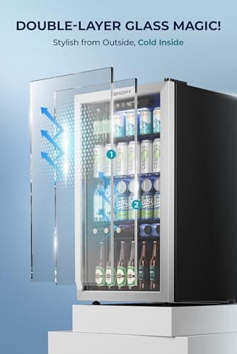 EUHOMY Beverage Refrigerator and Cooler, 128 Can Mini fridge with Glass Door, Small Refrigerator with Adjustable Shelves for Soda Beer or Wine, Perfect for Home/Bar/Office, Silver 6