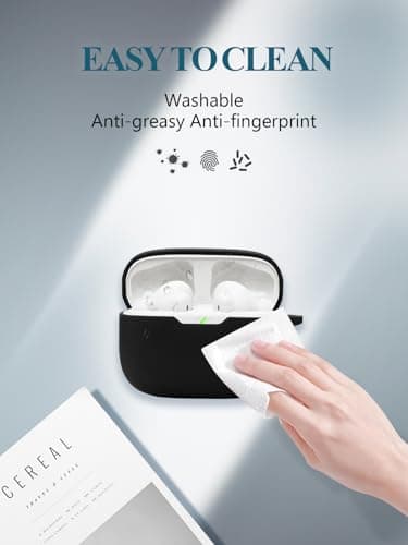 Case for JBL Vibe Beam 2/Vibe Beam - True Wireless Noise Cancelling Earbuds, Soft Silicone Protective Portable Scratch Shock Resistant Shell with Cleaner Kit & Carabiner & Lanyard，Black 6