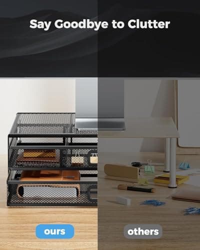 HUANUO 2 Tier Monitor Stand, Metal Monitor Riser with Drawer, Desk Organizer, Monitor Stand with Storage, Desktop Computer Stand for PC, Laptop, Printer 5