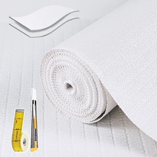 Shelf Liners for Kitchen Cabinets 12in x 20FT, Non Adhesive Drawer Liner Pure White Thickened Shelf Liner Non-Slip Easy to Clean for Tool Box Refrigerator with Knife and Tape Measure