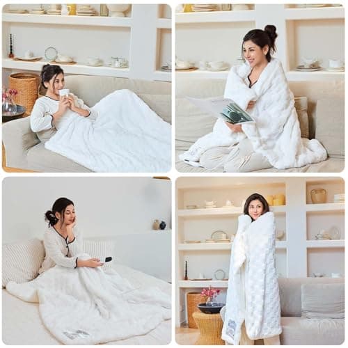 AEPINBH Electric Blanket Throw - Soft Checked Flannel with 6 Heating Levels, 4 Hours Auto-Off, Fast Heating, ETL & FCC Certified, 50"x60", Overheating Protection, Cozy Heated Blanket Throw（White） 7