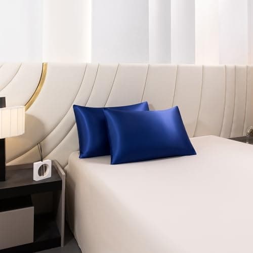 STFRBTH Satin Pillowcase for Hair and Skin - Standard Size Set of 2 - Navy Blue Breathable Soft Pillow Case with Envelope Closure, Similar to Silk Pillow Cover, 20x26 Inches 7