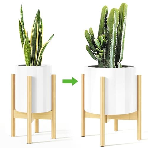 MUDEELA Plant Stand for Indoor Plants: Adjustable Width Fits 8-12 Inch Pots - Mid Century Modern Bamboo Plant Stand - 14.5 Inch Single Tier Small Floor Plant Holder, Natural, 1 Pack (Without Pot)