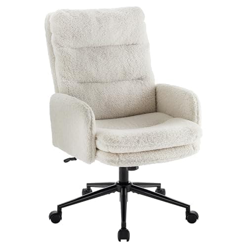 IWMH High-Back Home Office Chair,Upholstered Desk Chair with Armrests,Height Adjustable Armchair with Wheels, Swivel Office Desk Chair, Ergonomic Computer Task Chair, Leisure Armchair Cashmere(White) 9