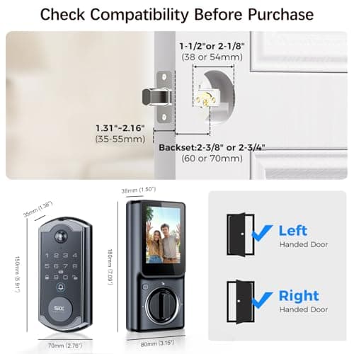 SMRTIPLX Video Smart Lock S398, 4-in-1 Camera + Video Doorbell + Fingerprint Keyless Door Lock + Indoor Display Monitor, Smart WiFi Deadbolt, App Remote Control, Easy Installation, Chime Included 8