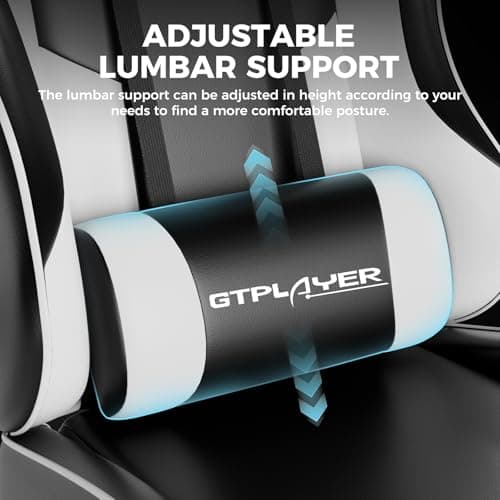GTPLAYER Gaming Chair, Computer Chair with Footrest and Lumbar Support, Height Adjustable Game Chair with 360°-Swivel Seat and Headrest and for Office or Gaming (White) 8