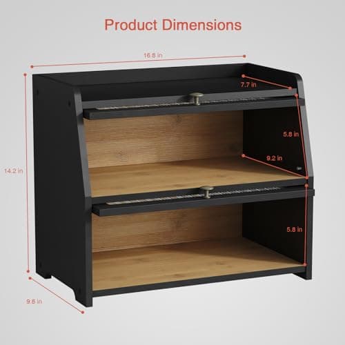 Goozii Large Bread Box for Kitchen Countertop, Black Bread Storage Container for Homemade Bread, Double Layer Farmhouse Breadbox Organizer for Kitchen Counter Cabinet, Pantry, Cupboard (Black) 6