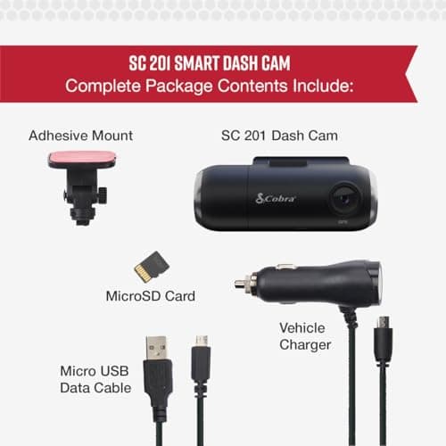 Cobra Smart Dash Cam with Interior Cam (SC 201) - Full HD 1080P Resolution, Built-in WiFi & GPS, Live Police Alerts, Incident Reports, Emergency Mayday, Drive Smarter App, 16GB SD Card Incl. 6