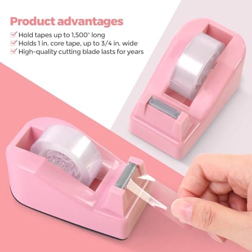 SKYDUE Pink Desk Accessories 10Pcs, Rotating Pen Holder for Desk, Stapler, Staple Remover, Tape Dispenser,2pcs Tape Refills, Binder Paper Clips Kit, Scissor,Pink Office School Supplies 5
