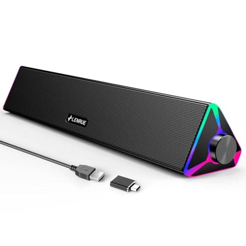 LENRUE Computer Speakers for Desktop,PC Speakers with Single USB for Power and Stereo Sound,Touch Lights Gaming Speakers Sound bar for Desktop PC Laptop(USB-C Adapter Included)