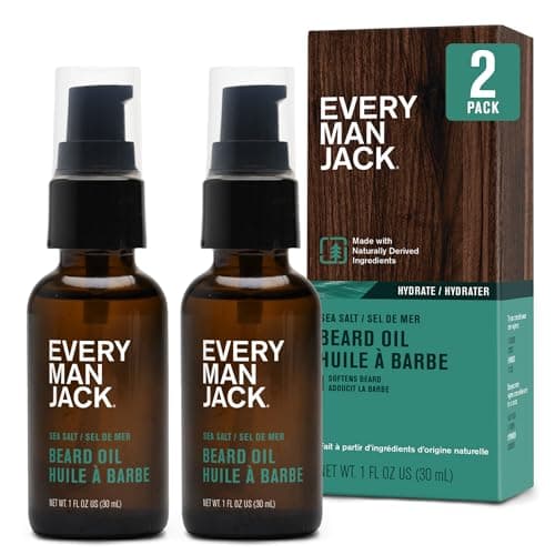Every Man Jack Men's Beard Oil - Subtle Sea Salt Fragrance - Deeply Moisturizes and Softens Your Beard and Adds a Natural Shine - Naturally Derived with Shea Butter and Coconut Oil - 1 oz - 2 Pack