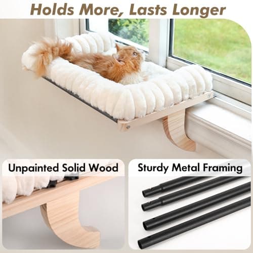 valigogo Cloud-Soft Cat Window Sill Perch with Zipper Designed Cushioned Bed, Supportive Cat Window Seat with Premium Solid Wood & Sturdy Metal Frame, Pet Hammock Bed for Large Cats (Large, White) 5