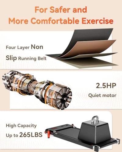 Walking Pad Treadmill, Anylife Incline Walking Pads Under Desk 330lb Capacity, 2.5HP Portable Treadmills for Home, Compact Treadmill Small Running Pad with LED Display, Remote Control, White Black 9