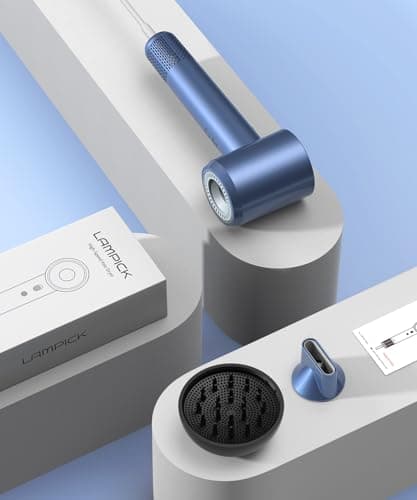 LAMPICK Hair Dryer, 150000 RPM Lightweight High Speed Ionic Blow Dryer for Fast Drying, 500 Million Negative Ions Care & Heat-Control Hairdryer with Magnetic Diffuser & Nozzle, 5 Temps & 3 Speeds 9