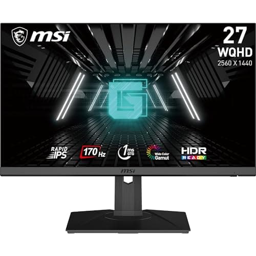 msi G272QPF, 27" Gaming Monitor, 2560 x 1440 (QHD), Rapid IPS, 1ms, 170Hz, G-Sync Compatible, HDR Ready, HDMI, Displayport, Tilt, Swivel, Height Adjustable, Pivot