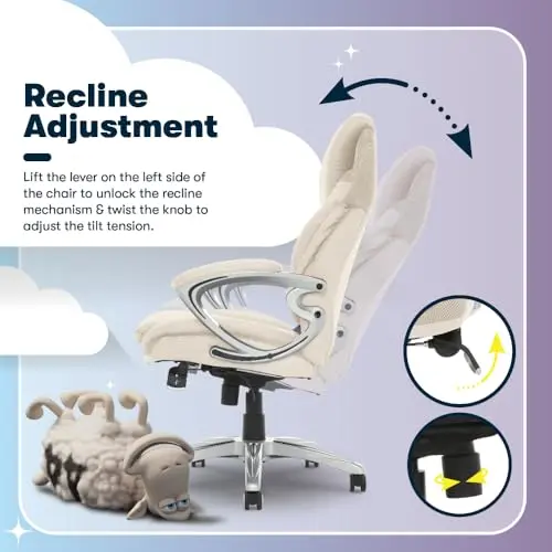 Serta Bryce Executive Office Chair, Ergonomic Computer Desk Chairs with Patented AIR Lumbar Support, Comfy Body Pillows, Height Adjustable, Swivel Base with Wheels, Bonded Leather, Cream 8
