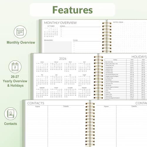 SUNEE 2026-2027 Planner - 24 Months (Jan 2026 - Dec 2027) - 7"x10" Monthly Spreads & Yearly Planner, Sage Green 5