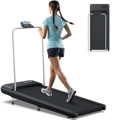 Walking Pad Treadmill with Handle Bar, Under Desk Treadmills for Home Small Office, 5.0 MPH Walking Pads with 10% Incline, Portable Small Jogging Machine Works WELLFIT KINOMAP, Mute Remote Control