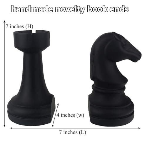 Decorative Bookends Chess Bookends, Black Book Ends Heavy Book Supports, Unique Bookends Decor for Office Home Desk Bookrack, 7"(L) x4(W) x7(H), 1Pair/2Piece 7