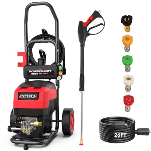 PowerSmart Electric Pressure Washer 1.2 GPM (OpenFrame), Bulid-in Soap Tank, Metal Spray Wand, for Cars, Patio, Decks, and Fences (DB1001)