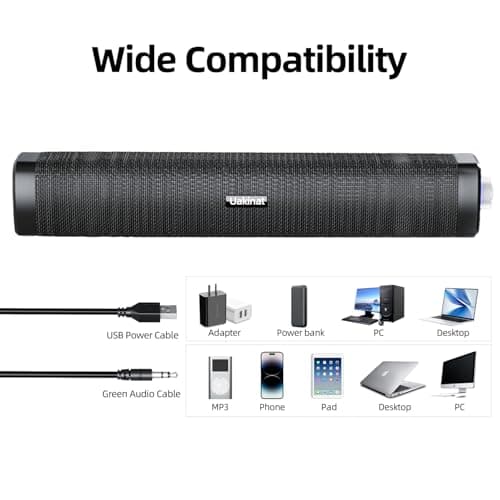 Uakinat USB Computer Speakers,Computer Speakers with 3.5 mm aux,Wired USB Powered & Colorful LED Lights with Switch Button,Surround Sound Portable SoundBar for Monitor Laptop Phone(Black) 5