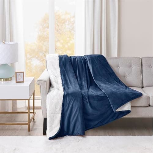 Degrees of Comfort 10 lbs Soft Sherpa Fleece Weighted Throw Blankets for Couch, Small Blanket for Women, Kids & Adult, Ultra Fuzzy Throws with Plush Flannel Top, 50"x 60", Navy 6