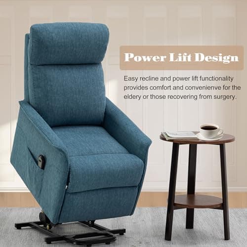 Ketaiyou Rocker Swivel Recliner Chair for Adults, Overstuffed Large Manual Recliner Glider with Massage and Heat, Comfy Soft Fabric Living Room Reclining Sofa Chair (Navy Blue) 5